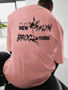 Camiseta de Cuello Redondo con Estampado de Ángel para Hombre, Camiseta Holgada de Manga Corta para Verano, Camiseta para Uso Diario - Rosa - Ver 1