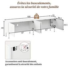 TV Stand/Living Room Side Table With Curved Lines In Three Dimensions, Four Doors, Two Separate Storage Compartments, Metal Legs. - 白色 - 查看 11