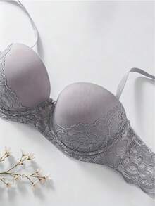 2 pièces/Set Soutien-gorge push-up à demi-bonnet en dentelle, soutien-gorge à armatures avec soutien complet, soutien-gorge balconnet à bretelles spaghetti ajustables lissant les côtés et anti-affaissement - Multicolore - Voir 4