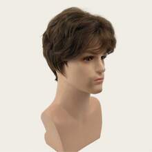 Men Dark Brown Layered Short Wig Natural Fluffy Wavy Hair Realistic Breathable Wigs For Daily Dating Party Cosplay - Brown - View 4