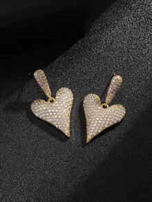 2pcs European And American Luxury Micro-Inlaid Zirconia Heart Stud Earrings, Fashionable Versatile Elegant Jewelry Suitable For Women's Party, Gathering And Commute Wear - Multicolor - View 6
