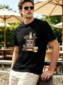 T-shirt hom me humoristique de Noël sur le thème du whisky, 100% coton, coupe décontractée, respirant, style décontracté, graphisme accrocheur. - Noir - Voir 2