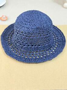 OBOVAY 1pc Women's Solid Color Hollow Out Handmade Straw Hat, Summer Vacation Beach Sun Protection Straw Hat, Suitable For Daily Wear, Vacation, Beach, Bohemian Photography - Multicolor - View 5