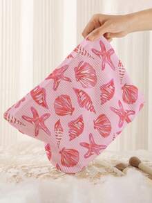 1 pieza Bolsa de almacenamiento de cosméticos portátil Serie Oceánica Patrón de Concha & Estrella de Mar Impresión de Doble Cara Bolsa de Maquillaje con Cremallera Organizador Multifuncional de Artículos de Tocador - Multicolor - Ver 5