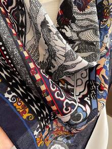 1pc 68*68cm Retro Leopard Tiger Stripe Border Landscape Linen Scarf, Thin Multi-Purpose Scarf For All Seasons, Daily Outing & Party - Multicolor - View 9