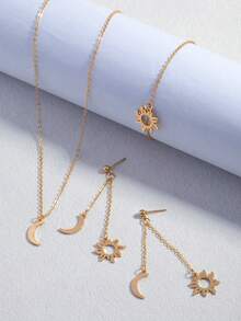1 Set Of Elegant And Simple Casual Style Sun And Moon Combination Earrings And Bracelet Set - Gold - View 4