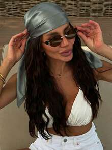 1 Stück Damen Lässig Einfarbig Satin Schal/Bandana, Minimalistisches Frühling/Sommer Haarschmuck Wickel, Geeignet für Urlaub, Strandparty, Straßenmode - Dunkelgrau - Übersicht 2