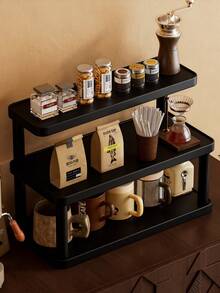 1pc Multifunctional Desktop Organizer Rack, Multi-Purpose Storage Display Stand, Cup Holder, Perfume Rack, Spice Rack, Cake Stand, Suitable For Water Cups, Coffee Cups, Tea Sets, Office Desk, Coffee Bar, Kitchen, Home Decor - Black - View 3