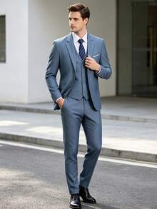 Men's Suits Gentleman Simple Slim Fit Single Breasted Business 3 Pieces Suit For Men Blazer Vest Pants Set Wedding Party Prom Old Money Style - Dusty Blue - View 12