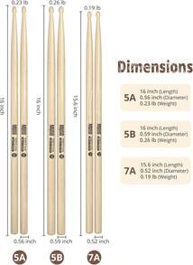 Drum Sticks, White Oak Drumstick, Drumsticks For Drums, Baquetas Para Bateria, Drum Accessories For Drums, 5A Drumsticks (5A-1pack) - ColorA - View 2