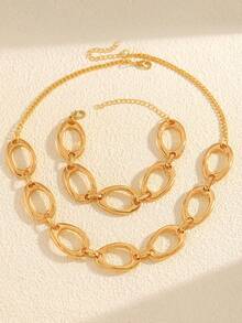 European And American Cross-Border Design Asymmetrical Geometric Hollow Metal Chain Necklace And Bracelet Fashion Patchwork Collarbone Jewelry - Gold - View 8