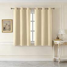 2pcs Modern Minimalist Beige Blackout Short Curtains With Black Lining, Top Grommet Rings, For Dining Room, Kitchen, Cabinet Door, Room Divider, Home Decor, Small Window, Door Curtain - Beige - View 7