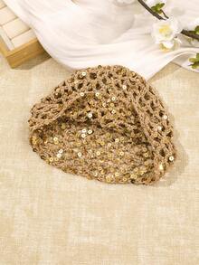 1pc Beach Vacation Casual Versatile Solid Color Hollow Out Sequin Knit Beanie - Multicolor - View 5