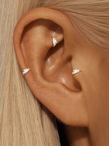EleRunis 1PC 925 Sterling Silver Tassel Star Moon Flat Back Labret Conch Tragus Cartilage Helix Threaded Piercing Fine Jewelry For Daily Wear Party - Gold - View 6