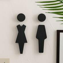 2 Pack Bohemian Wood Bathroom Signs Suitable Home & Hotel Restroom Decor - Black Wooden Wall-Mounted Suitable Men & Women, Irregular Shape With Minimalist, Material Public Or Private Bathrooms - 2 Pieces - View 7