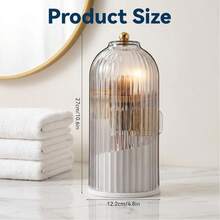 Makeup Brush Holder Organizer With Lid,360 Rotating Dustproof ABS Storage Caddy,3 Slots Sliding Lid Toothbrush Holder With Non-Slip Base,Multi-Use Space-Saving Organizer For Makeup Brushes Toothpaste,Perfect For Vanity Bathroom Home Dorm Apartment - 灰色 - 查看 8