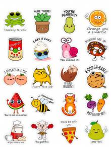 50Pcs Cute Food Pun Quote Waterproof Vinyl Stickers, Cartoon Fruit Snack Veggie Baking Character With Funny Wordplay Decals For Water Bottle Journal Laptop Scrapbook Decor - Multicolor - View 7