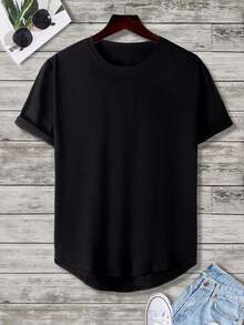 Manfinity Homme Men's T-Shirt With Curved Hem - Black - View 1
