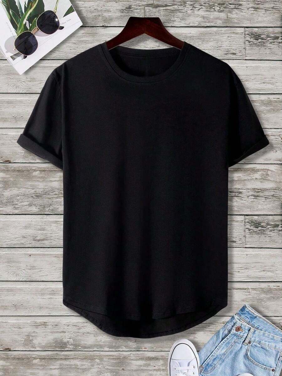 Manfinity Homme Men's T-Shirt With Curved Hem - Black - View 1