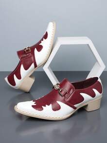 1 Pasang Sepatu Kasual Bisnis Pria Ujung Lancip Model Rendah Sol Karet Bahan PU untuk Pemakaian Kerja Sehari-hari - Merah - View 2