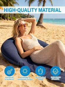 Inflatable Headrest Beach Mat,Foldable Inflatable Beach Mat, Suitable For Outdoor Camping, Portable Foldable Sandproof Suitable For Sunbathing, Picnic & Poolside Bed Pad, Adhesive Fiber Moisture-Resistant Mat For Travel For Use - Multicolor - View 5