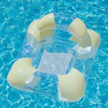 Silla flotante inflable de malla transparente con confeti de colores y toldo para el sol, cómoda tumbona de piscina con portavasos, adecuada para natación al aire libre - Multicolor - Ver 16