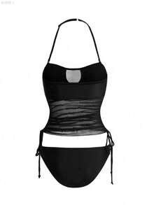 yonghongmaoyi1 Swim Vcay Conjunto de tankini para mujer con sujetador extraíble, lazada lateral y cordón - Agua verde azul - Ver 3