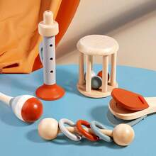 5pcs Kids Early Education Hand Bell Set, Musical Enlightenment Sand Shakers, Baby Hand-Grip Rattles, Wooden Musical Instruments Toys, Baby Music Enlightenment Early Education Gift Box - Multicolor - View 2