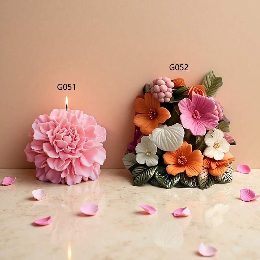 Bouquet Scented Candle Silicone Mold DIY 3D Flower Candle Handmade Diffuser Stone Decor - Flowers - View 1