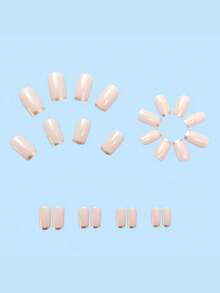 24pcs Medium Square Cream White Gold Line French Press-On Nails, Minimalist Elegant Fake Nails, Easy To Apply & Remove, Reusable - 白色 - 查看 3