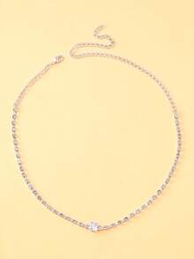 outingfit 1pc Minimalist Square Geometric Chain Necklace, Suitable For Women's Daily Wear Accessory - Silver - View 8
