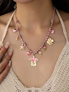 pieza de collar con dije de corazóy lazo de cerámica para mujer, collar de cuentas de perlas sintéticas con dijes, collares con dijes (cerámica hecha mano, el color, la forma y el patr - Multicolor 14 - Ver 5