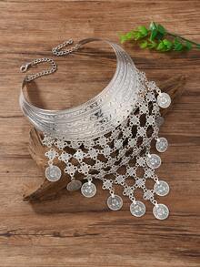 Fashionable Vintage Floral Punk Multi-Layer Water Drop Tassel Necklace For Women, Casual Party Ball Accessory, Short Choker - Butterfly - View 7