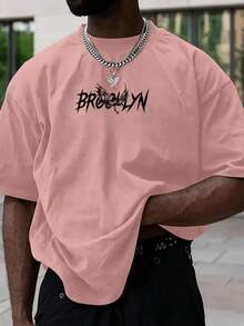 Camiseta de Cuello Redondo con Estampado de Ángel para Hombre, Camiseta Holgada de Manga Corta para Verano, Camiseta para Uso Diario - Rosa - Ver 2