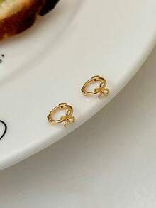 2 Buah Anting Kait Telinga Bentuk Pita Tembaga, Anting Perhiasan Minimalis Elegan untuk Wanita dan Pelajar - Busur emas - View 3