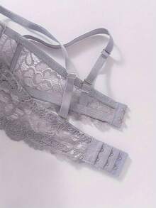 2 pièces/Set Soutien-gorge push-up à demi-bonnet en dentelle, soutien-gorge à armatures avec soutien complet, soutien-gorge balconnet à bretelles spaghetti ajustables lissant les côtés et anti-affaissement - Multicolore - Voir 3