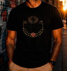 Jesus Christ Cross Religious Faith Love Nature Floral T-Shirt 100% Cotton Premium DTF Print - 黑色 - 查看 1