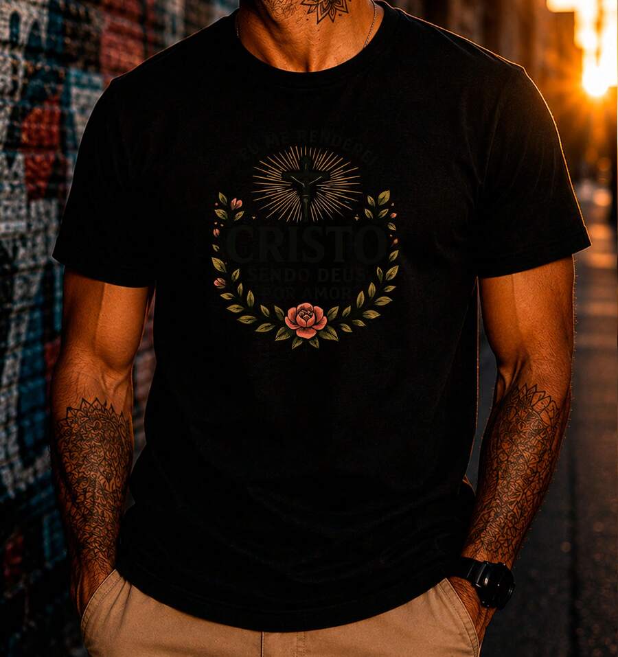 Jesus Christ Cross Religious Faith Love Nature Floral T-Shirt 100% Cotton Premium DTF Print - 黑色 - 查看 1