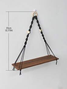 1pc Hanging Wall Shelf Boho Black Rope Floating Shelf With Wood Beads, Minimalist Wooden Storage Rack For Plants, Aromatherapy, Decor Sturdy Wall Mounted Display For Living Room BedroomEntryway - Black - View 12