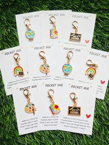 5pcs/10pcs Back To School Keychain Set, Includes Pocket Hug Cards, Back To School Season Keychain Gift Party Combo, Contains Thank You Cards, Blackboard, Colorful Markers, Palette, Backpack And Inspirational Charms, Perfect Gift For The First Day Of School - Multicolor - View 7