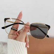 Modern Color-Changing  Glasses, Flat Metal Frame With A Fashionable Hollow Design, Retro Color-Changing Glasses. - Black Frame - View 8