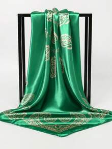 1PC Paisley Pattern 90CM Women's Faux Silk Square Scarf Bandana Headwrap Chest Wrap - Green - View 4