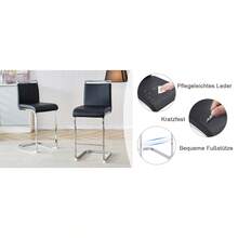 Juego de 2 taburetes de bar de estilo nórdico / Juego de 2 taburetes de bar de PU / Diseño único y construcción estable / Capacidad de carga de 120 kg / Adecuado para comedor, cocina y patio - Negro + Plata - Ver 6