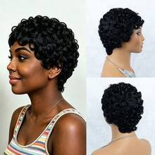 Pixie Cut Human Hair Wig Featuring A Voluminous Wavy Style And A Beautiful Black Finish; Short, Curly Wig With 4-Inch Wavy Curls And 200% Density For A Natural Look-Suitable For Daily Wear, Parties, And Special Occasions. - Natural Black - View 6