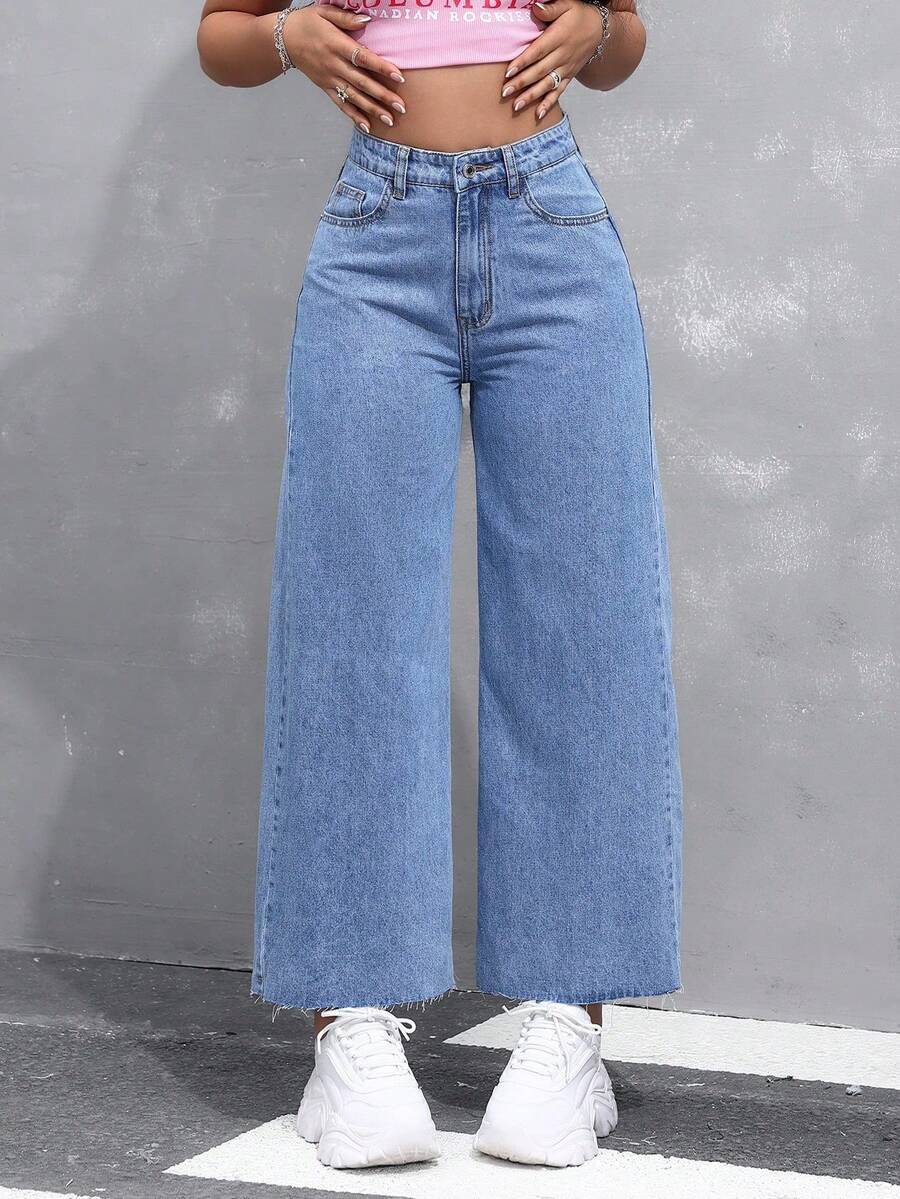 Straight-Leg Jeans With Pockets And Zipper, Versatile Fashion For Women - Medium Wash Blue - View 1
