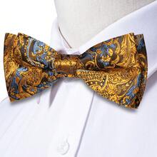 5Pcs Khaki Tropical Plant Jacquard Men Accessory Set, Bow Tie Pocket Square Cufflinks Ring Boutonniere, Random Cufflink Patterns,For Groom Wedding - Khaki - View 4