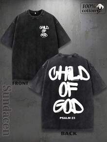 'Son Of God' Print T-Shirts For Men And Women, 100% Washed Cotton, Cotton T-Shirt, Gift Idea, Y2K Clothing, Funny Print T-Shirt For Unisex, Streetwear - 黑色 - 查看 1