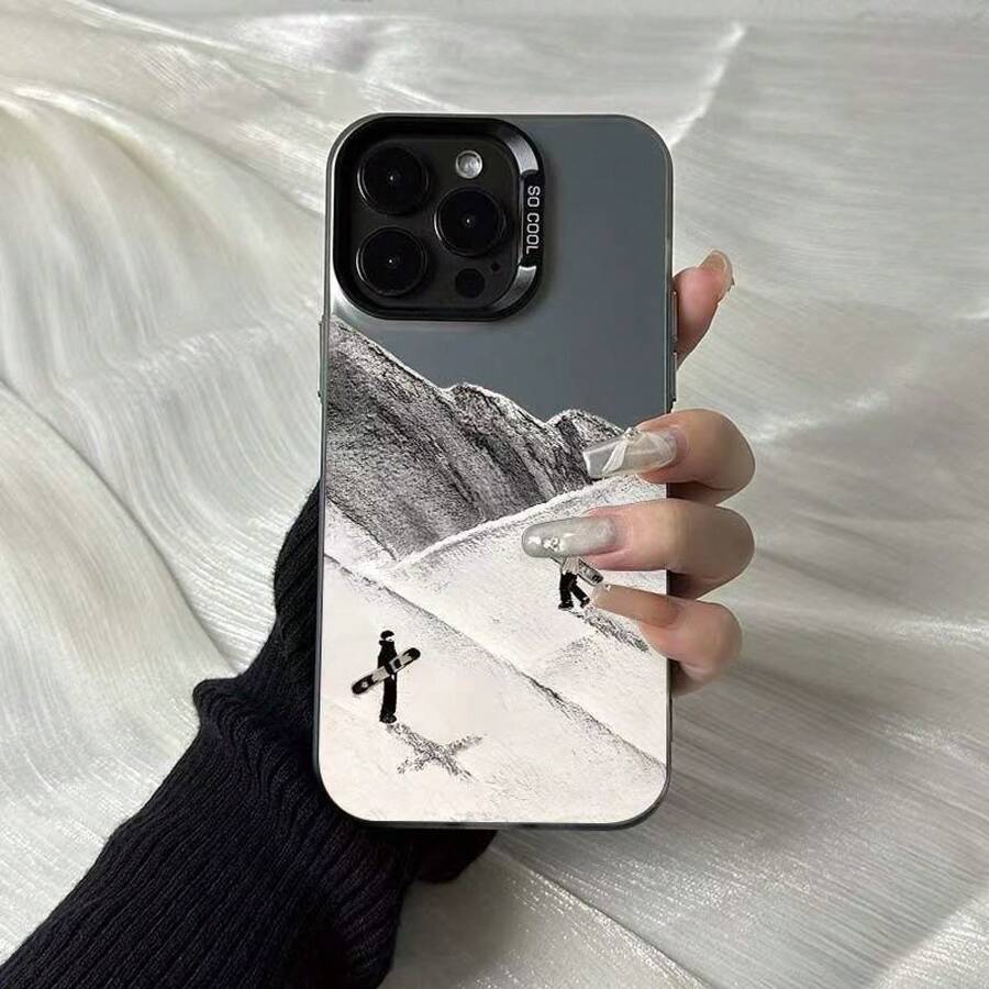 New Snow Mountain Skiing Phone Case Suitable For Apple 16,  17, High-End Feel, 15 Pro, European And American Style, 14 Pro, - Silver Casing - Black - New Snow Mountain Skiing - View 1