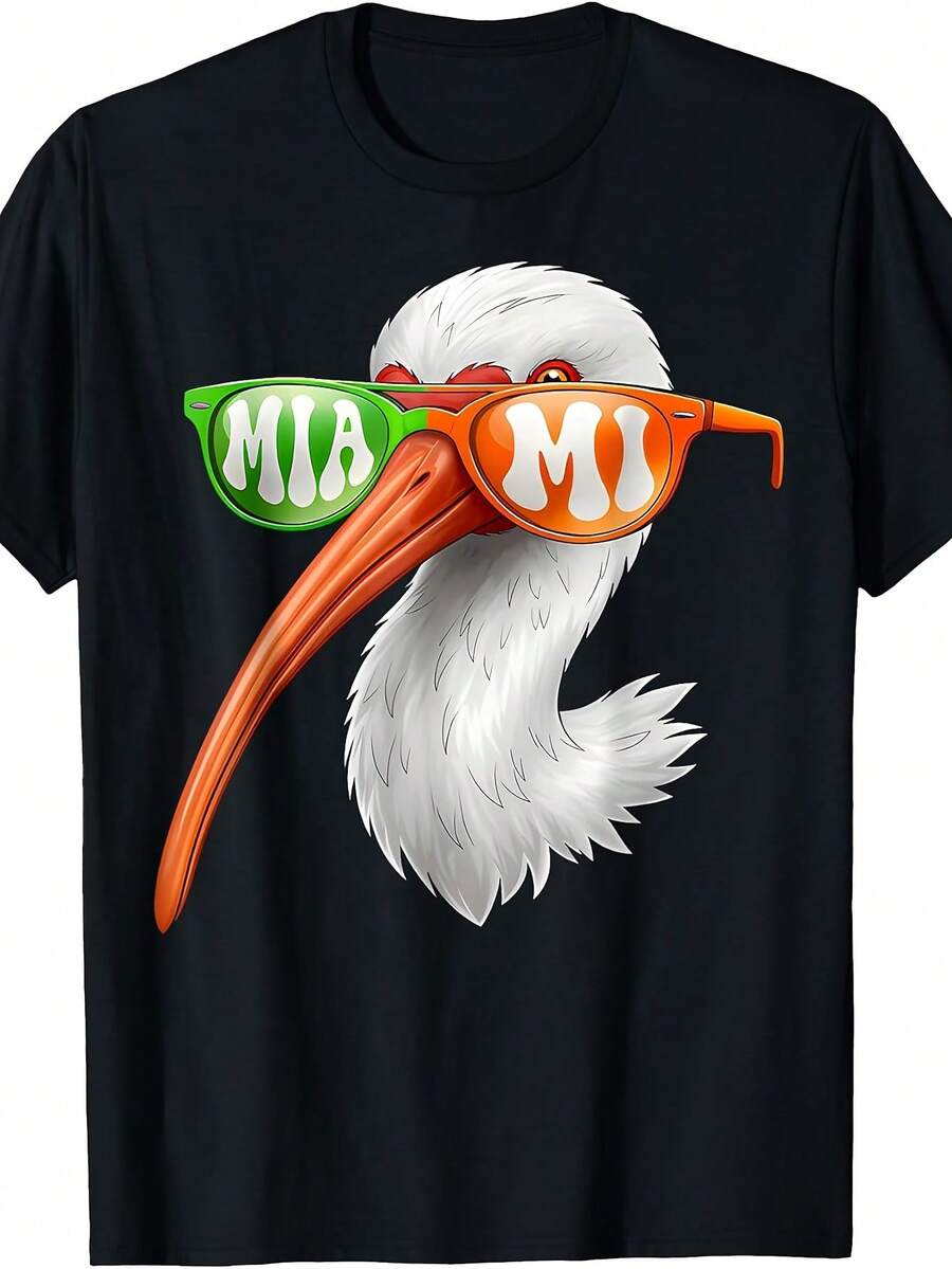 Camiseta de hombre con un ibis blanco americano retro con gafas - Negro - Ver 1
