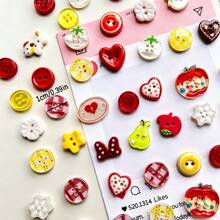 5/8/10/12/18/25/30/40/50/60Pcs Mixed Fruit Heart Resin Buttons DIY Handmade Jewelry Clothing Bag Decoration Accessories Dopamine Colorful Buttons DIY Handmade Hair Accessories Phone Case Decoration Materials DIY Hair Clip Jewelry Making Accessories Creative Resin Craft Buttons (Random Style) - Multicolor - View 7